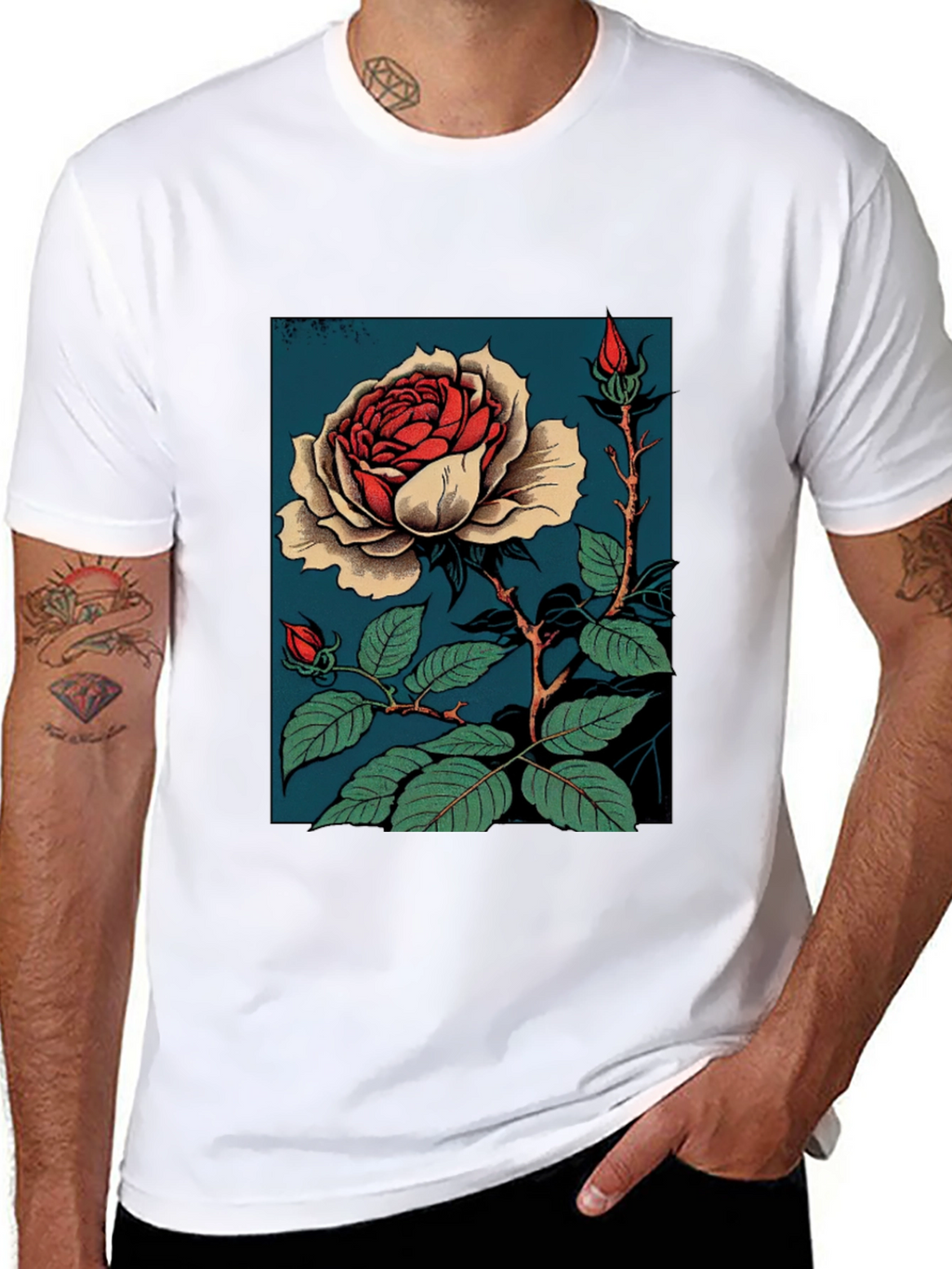 Elegant Rose Graphic T-Shirt - Black