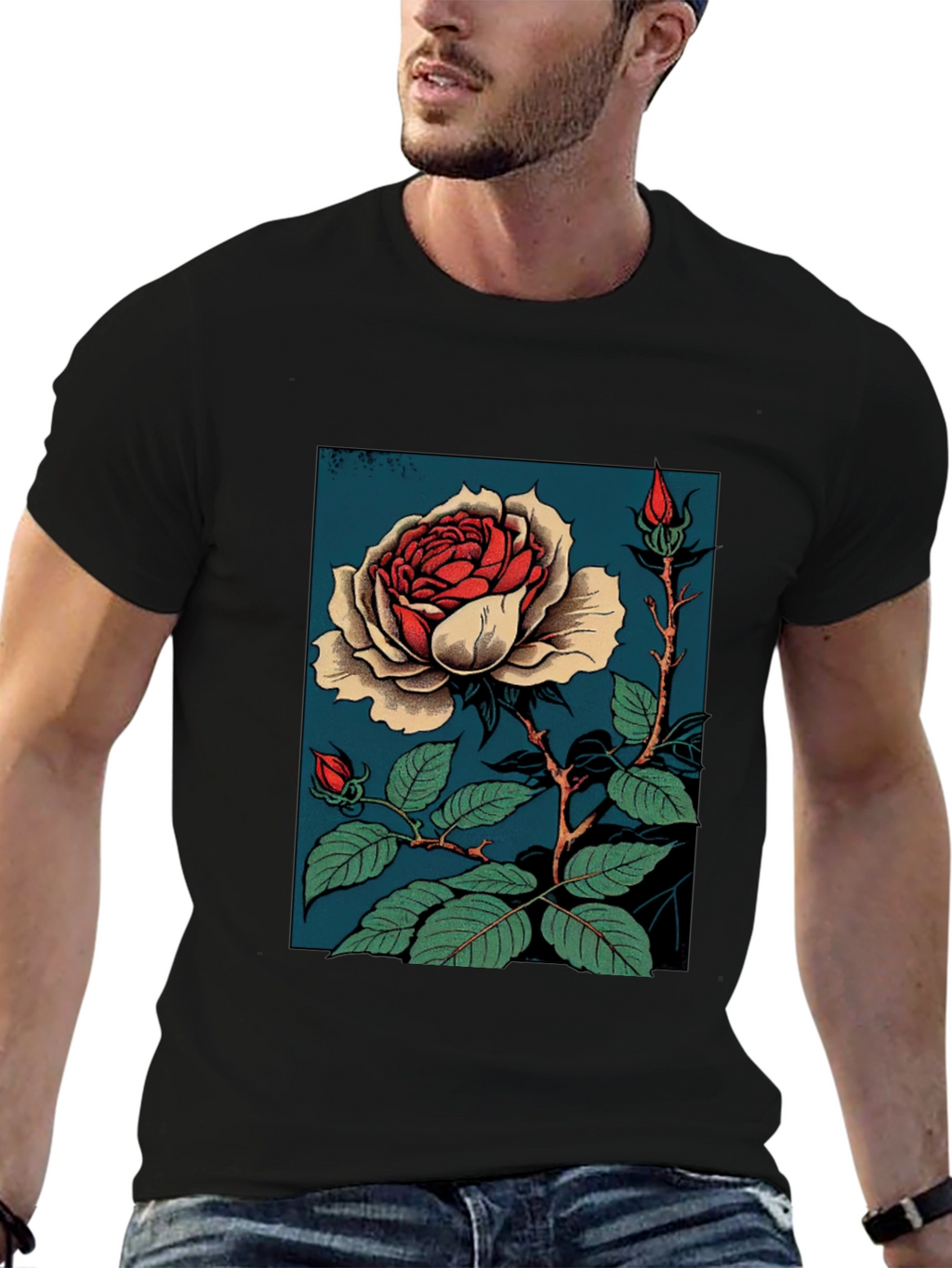 Elegant Rose Graphic T-Shirt - Black