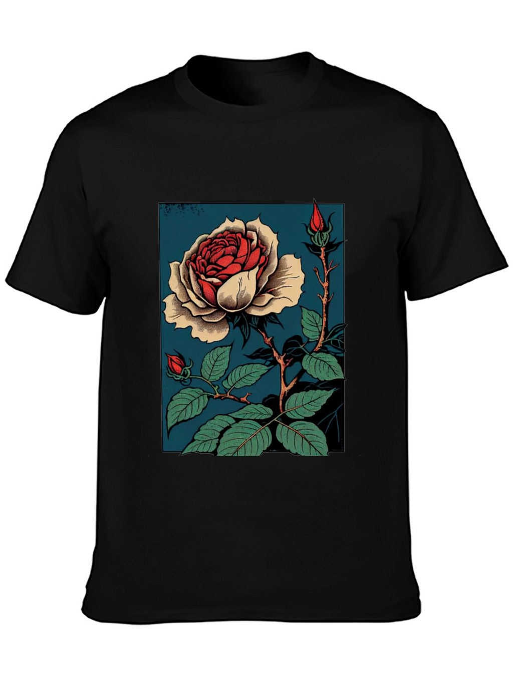 Elegant Rose Graphic T-Shirt - Black