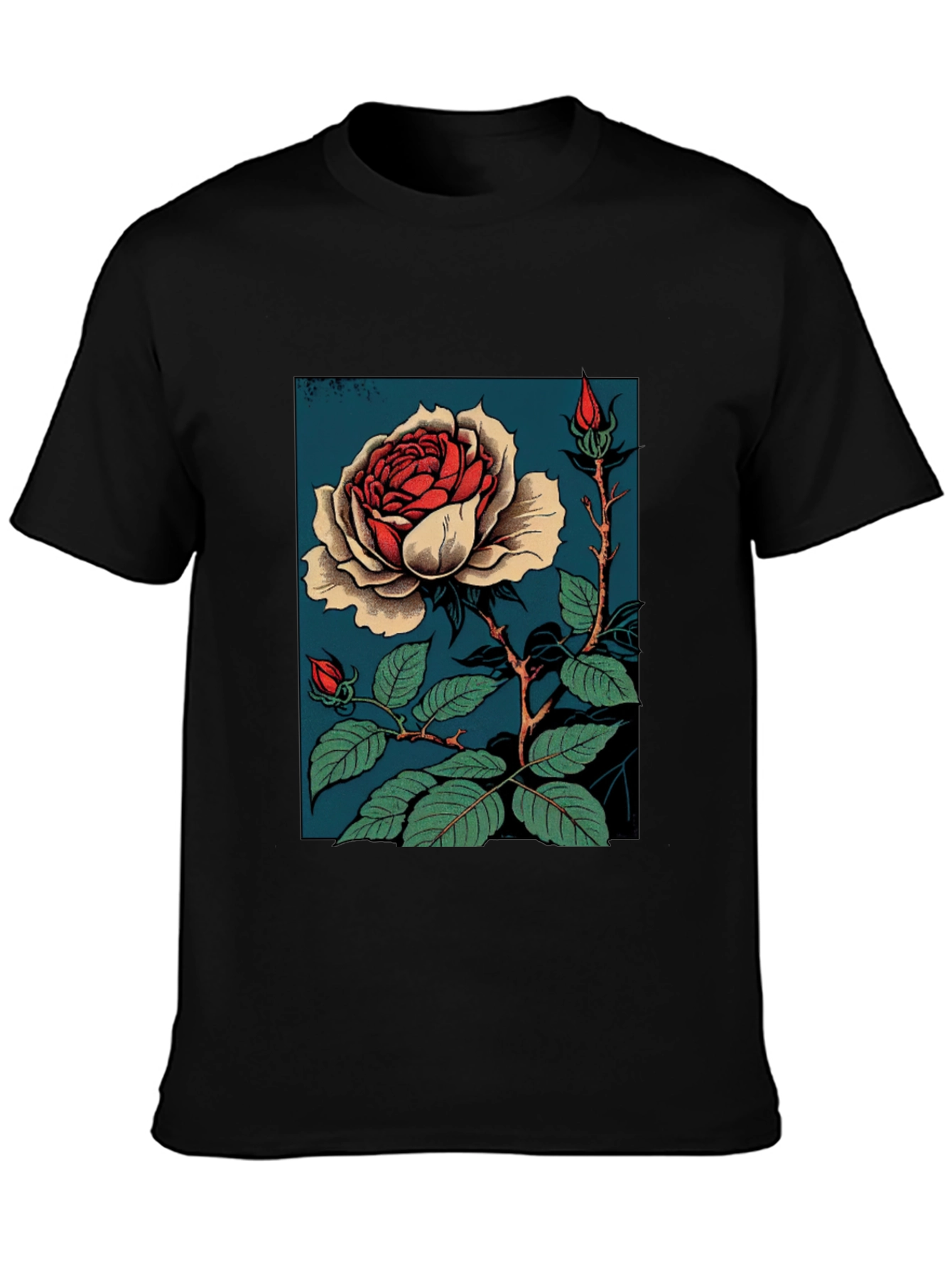 Elegant Rose Graphic T-Shirt - Black