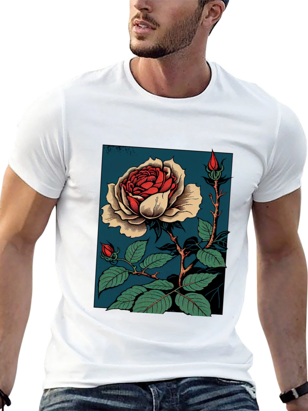 Elegant Rose Graphic T-Shirt - Black