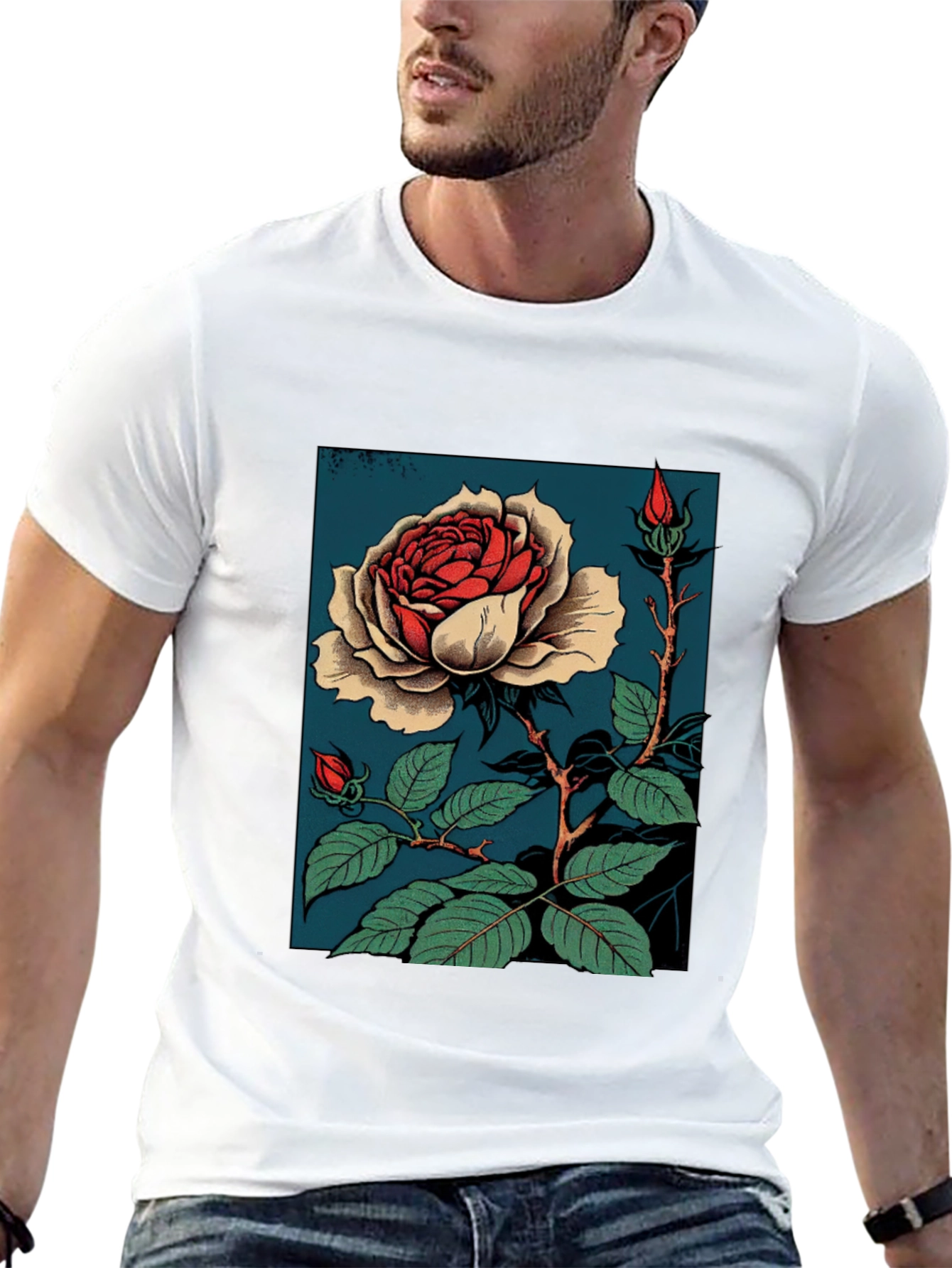 Elegant Rose Graphic T-Shirt - Black