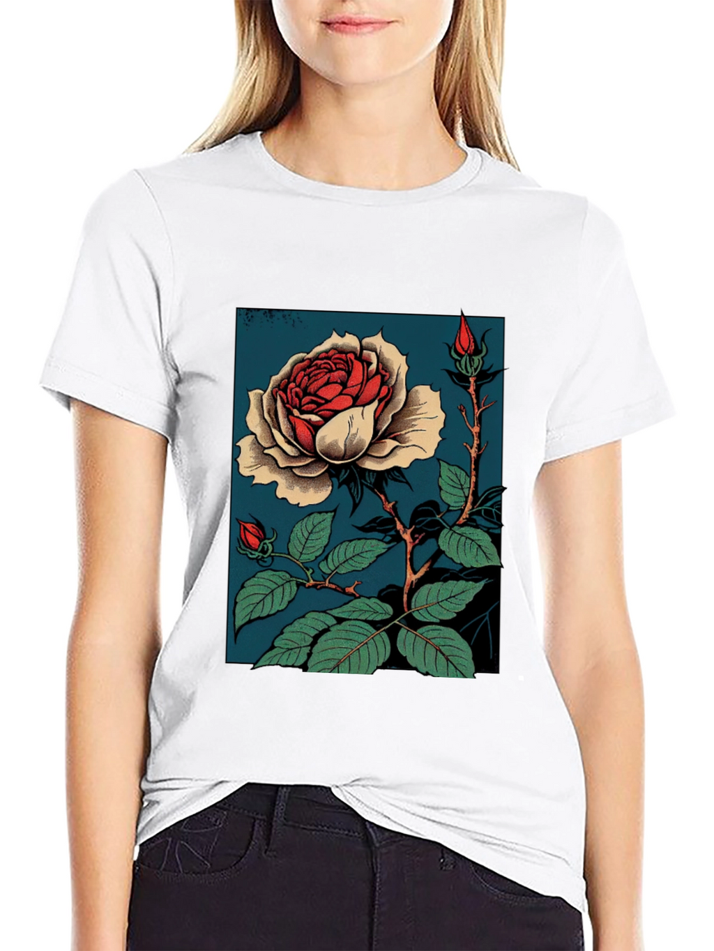 Elegant Rose Graphic T-Shirt - Black