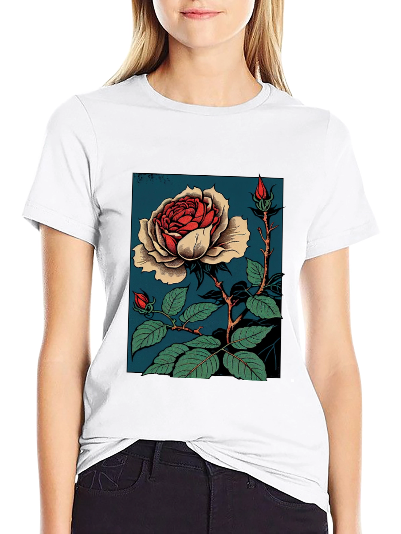 Elegant Rose Graphic T-Shirt - Black