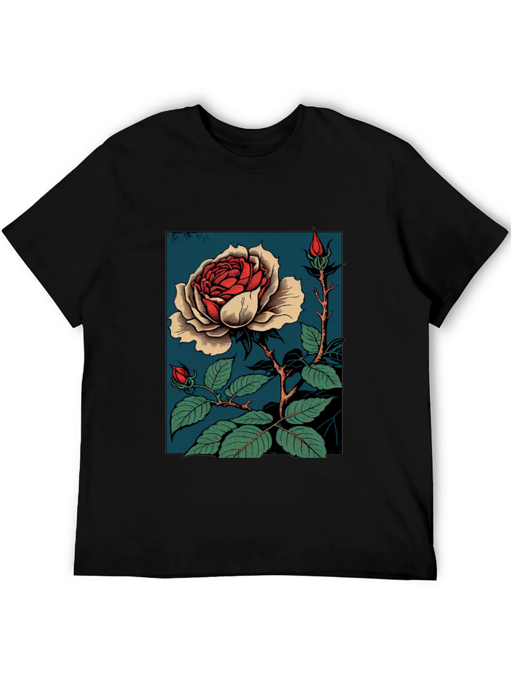 Elegant Rose Graphic T-Shirt - Black