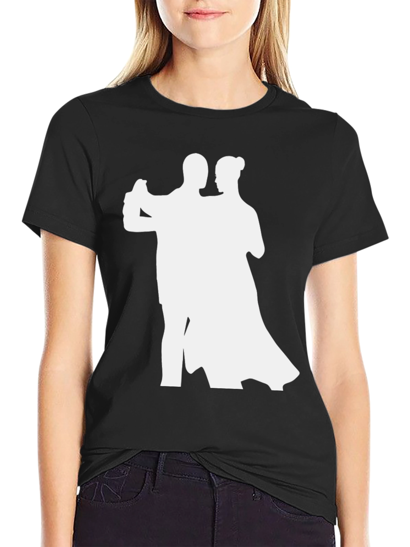 Dancing Couple Graphic Tee - Stylish Black T-Shirt