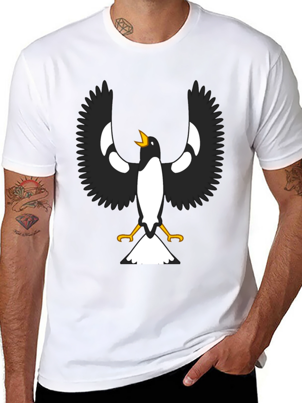 Black T-Shirt with Magpie Graphic