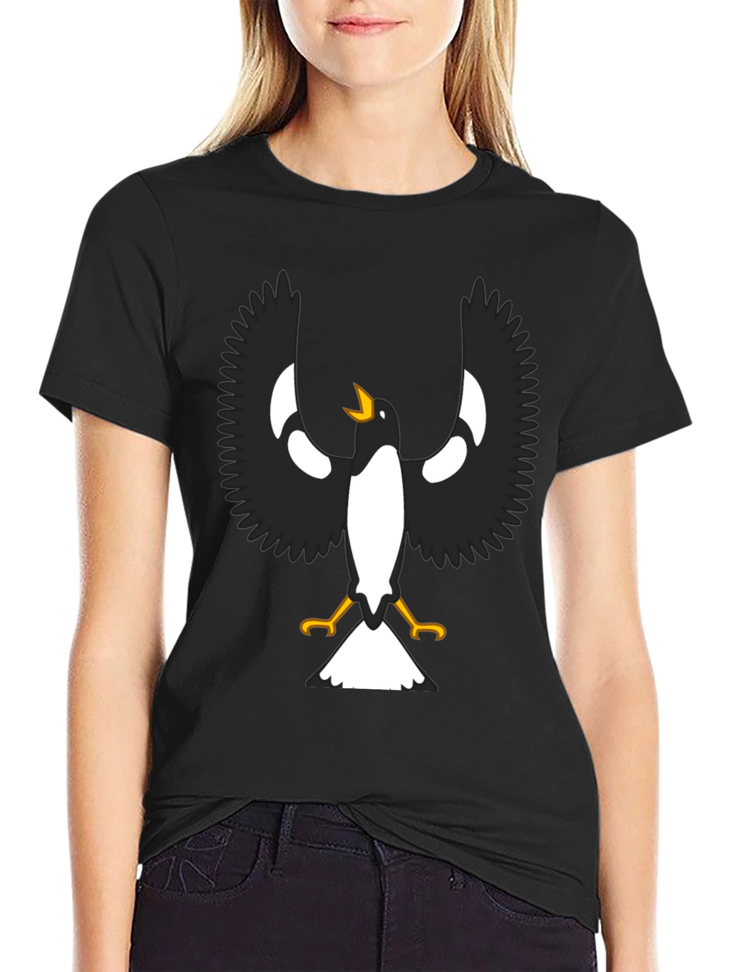 Black T-Shirt with Magpie Graphic