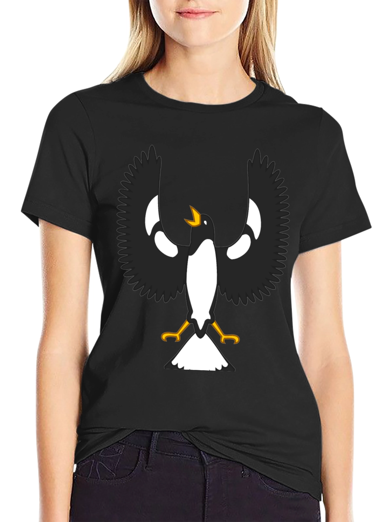 Black T-Shirt with Magpie Graphic