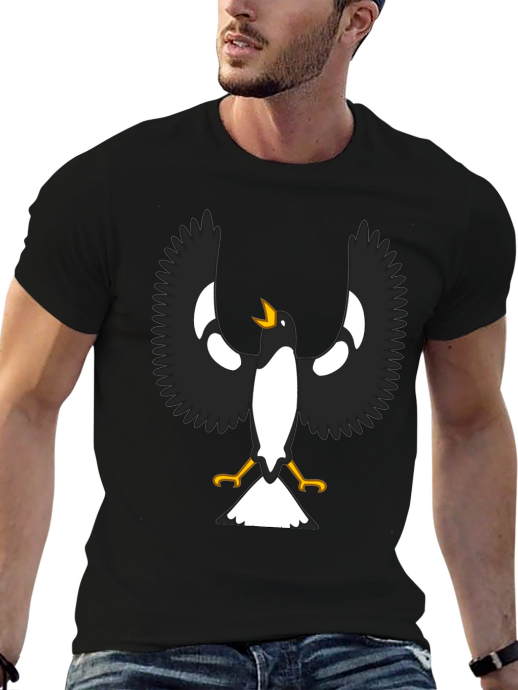 Black T-Shirt with Magpie Graphic