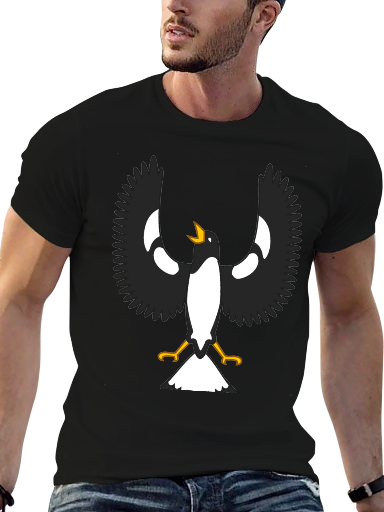 Black T-Shirt with Magpie Graphic