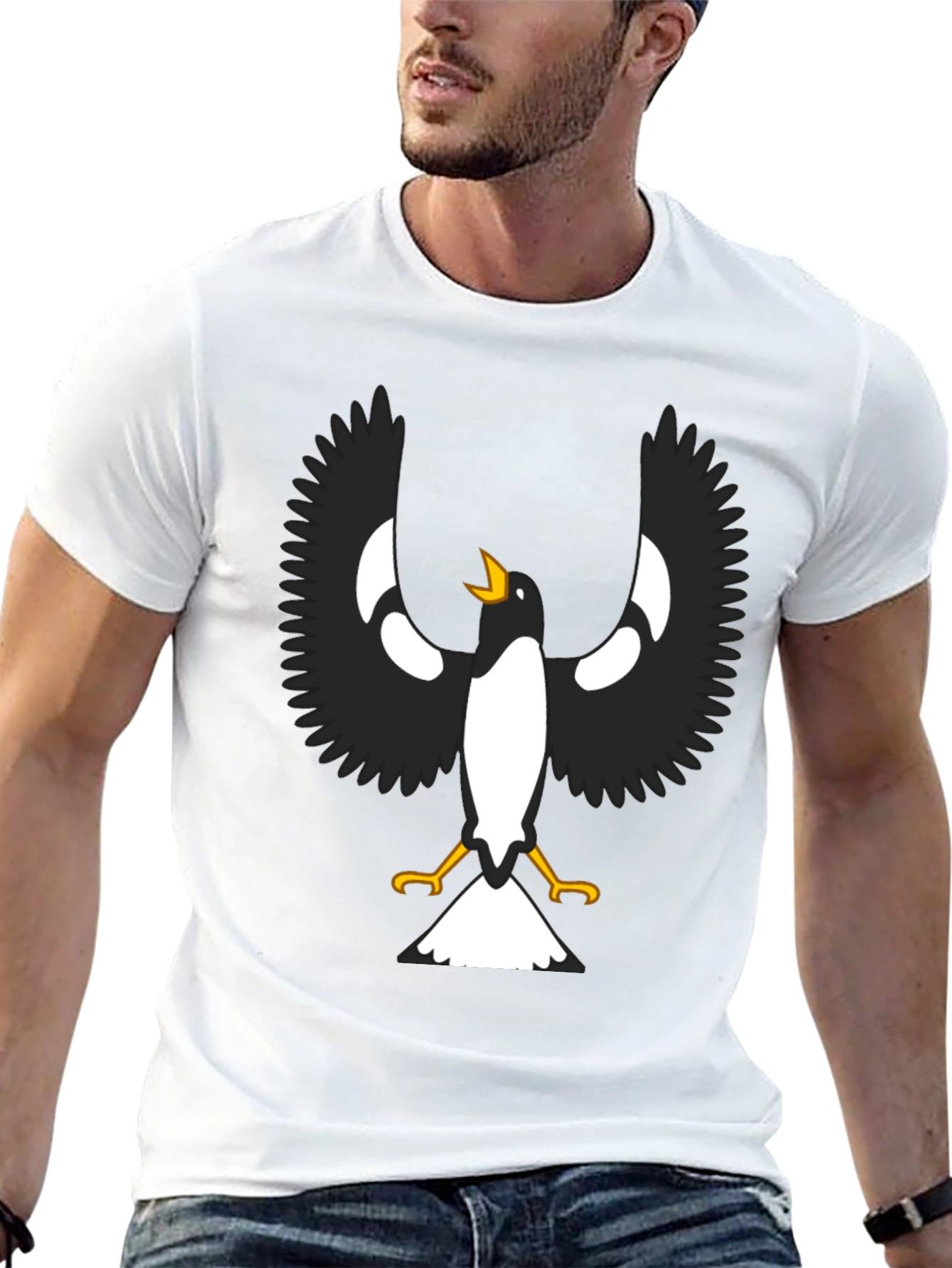 Black T-Shirt with Magpie Graphic