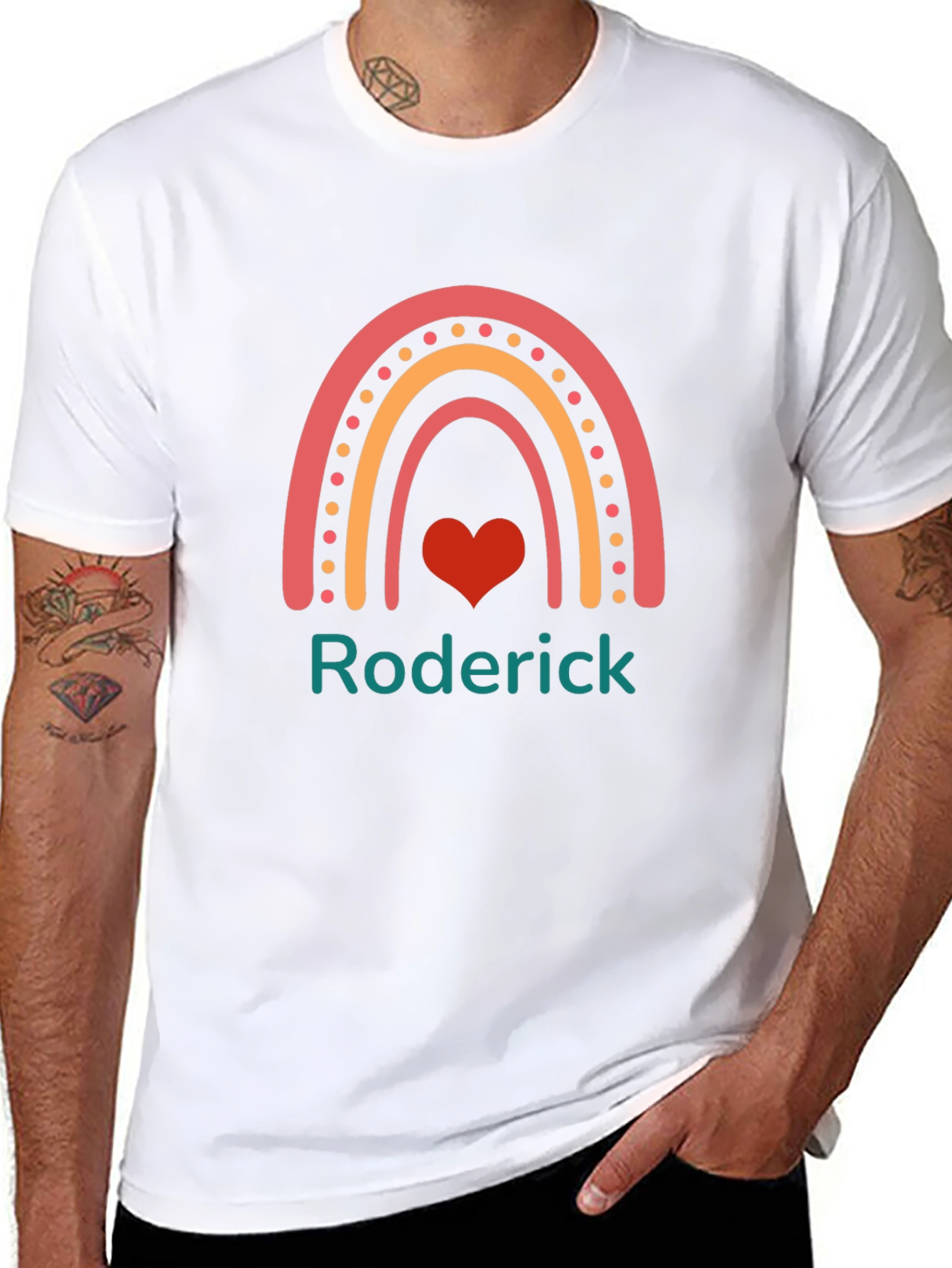Roderick Rainbow Heart Custom T-Shirt