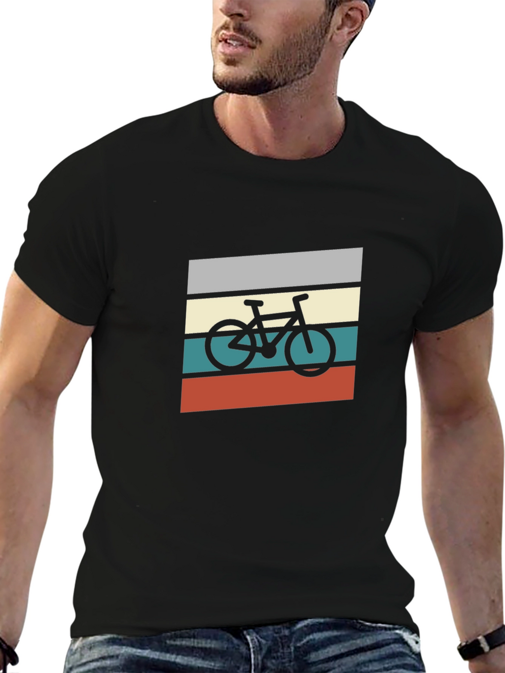 Retro Bike Graphic Tee - Black Cotton T-Shirt