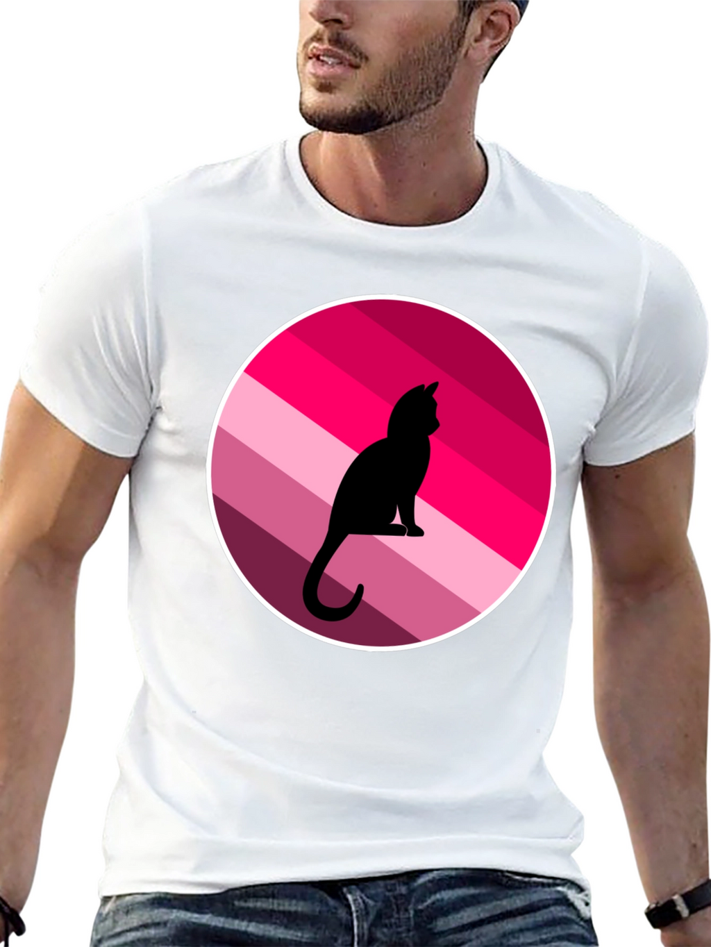 Cat Silhouette Striped Circle Graphic Tee