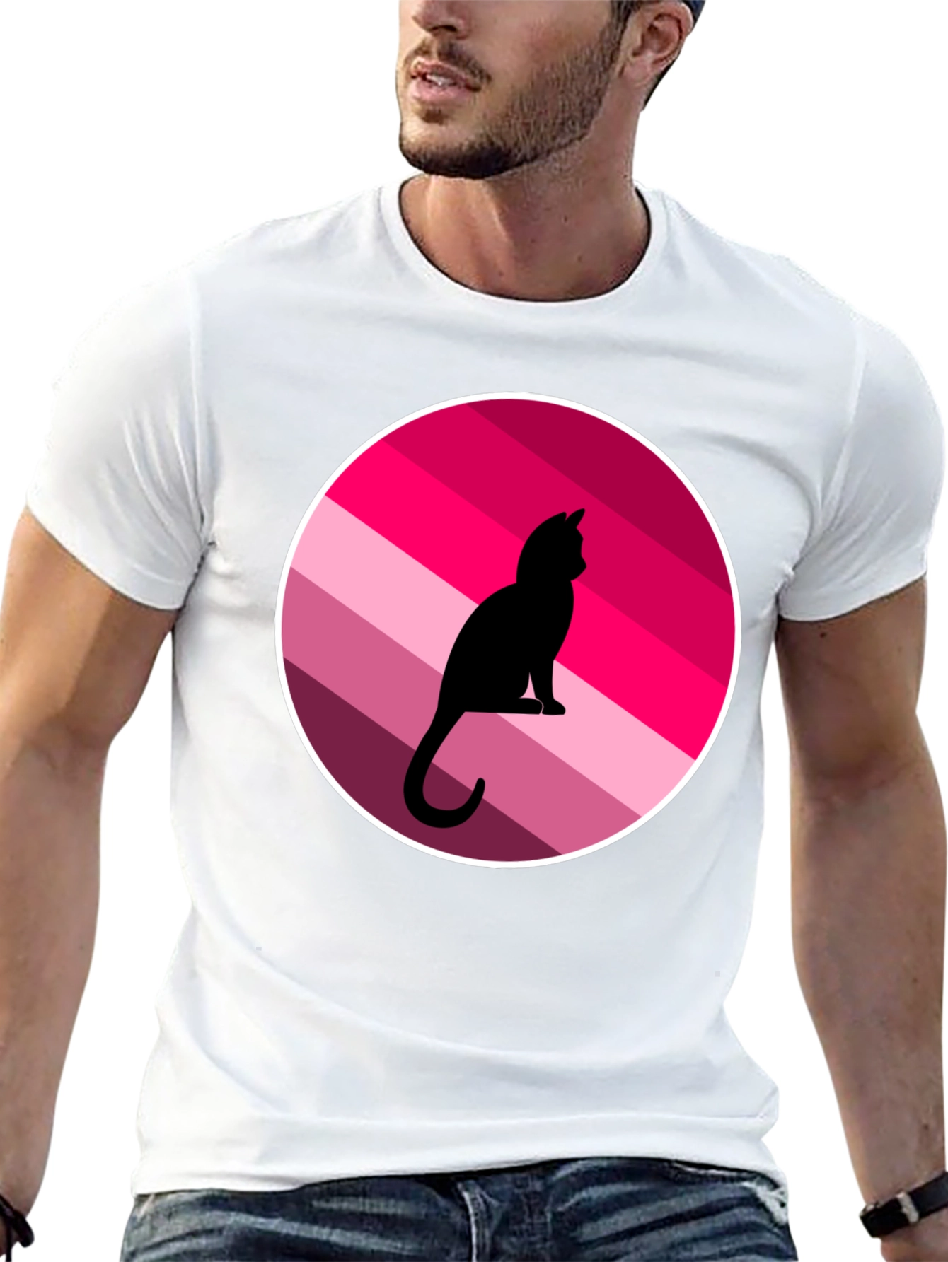 Cat Silhouette Striped Circle Graphic Tee