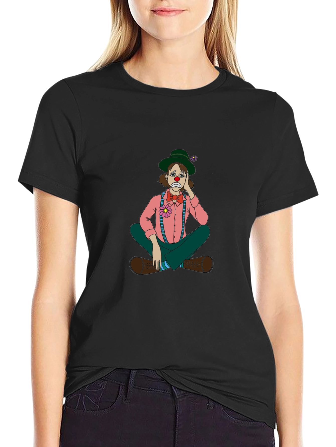 Sad Clown Graphic Tee - Unisex Black Cotton Blend T-Shirt