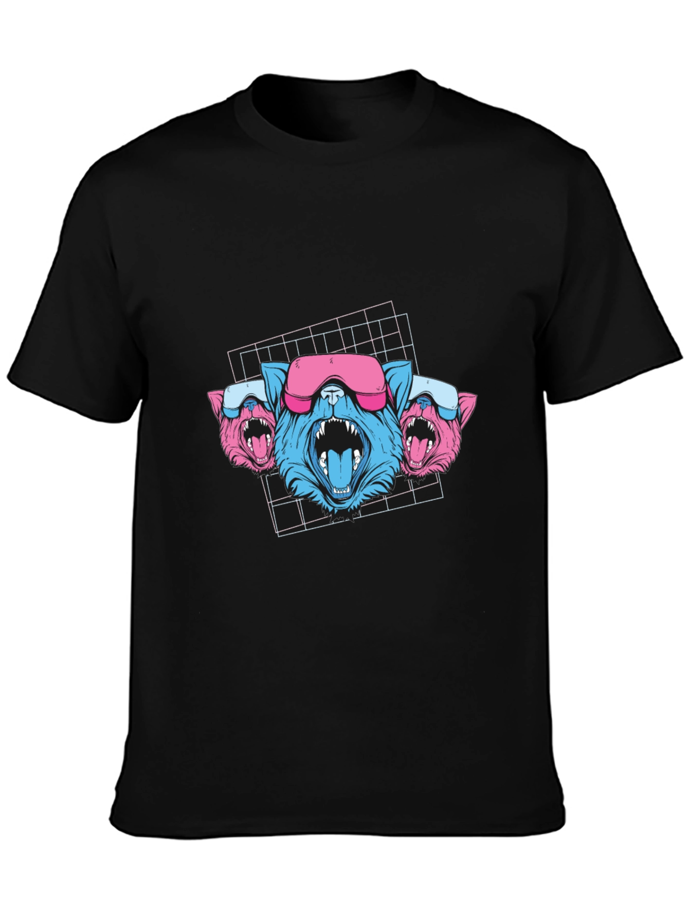 Cyberpunk Neon Cats Black T-Shirt