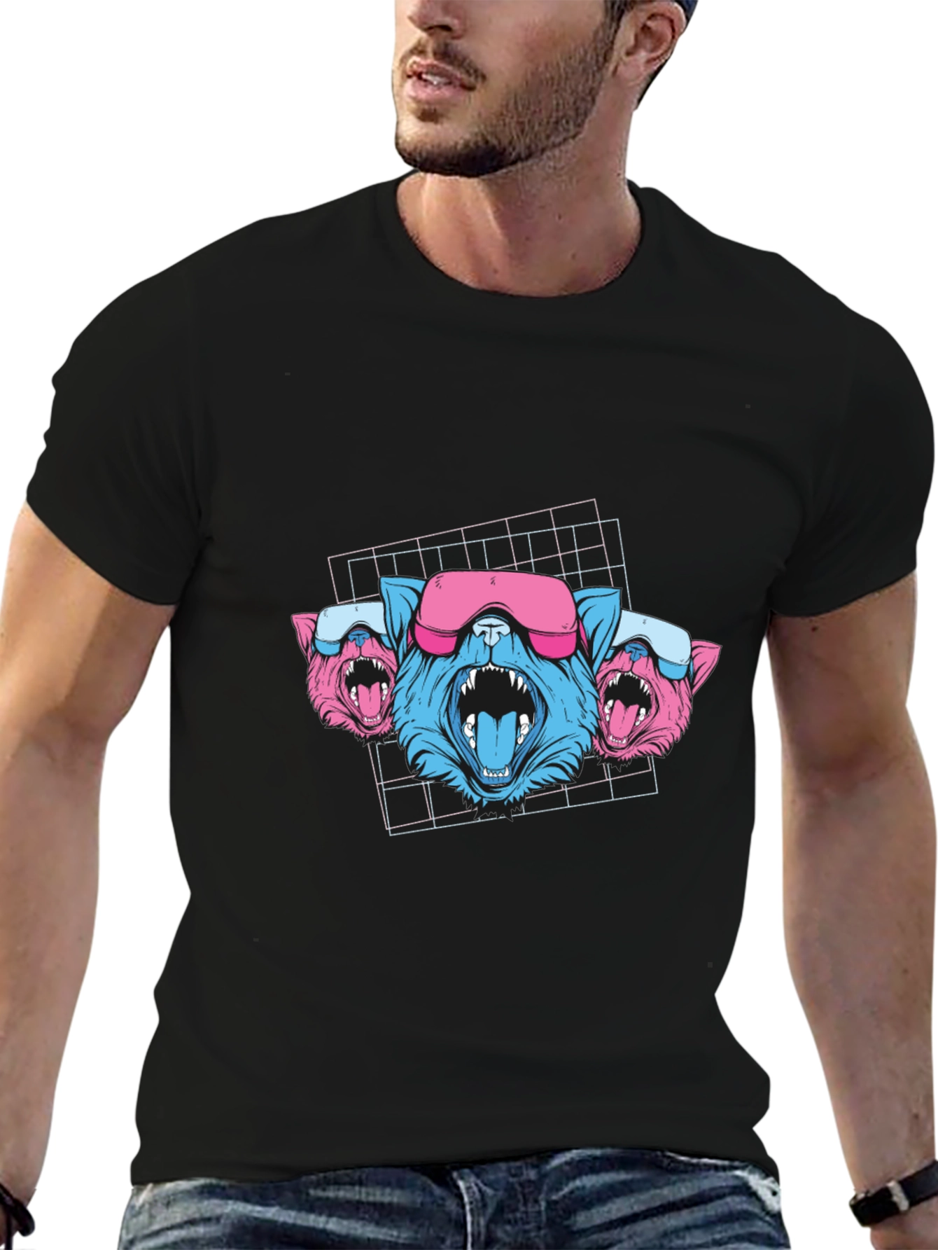 Cyberpunk Neon Cats Black T-Shirt