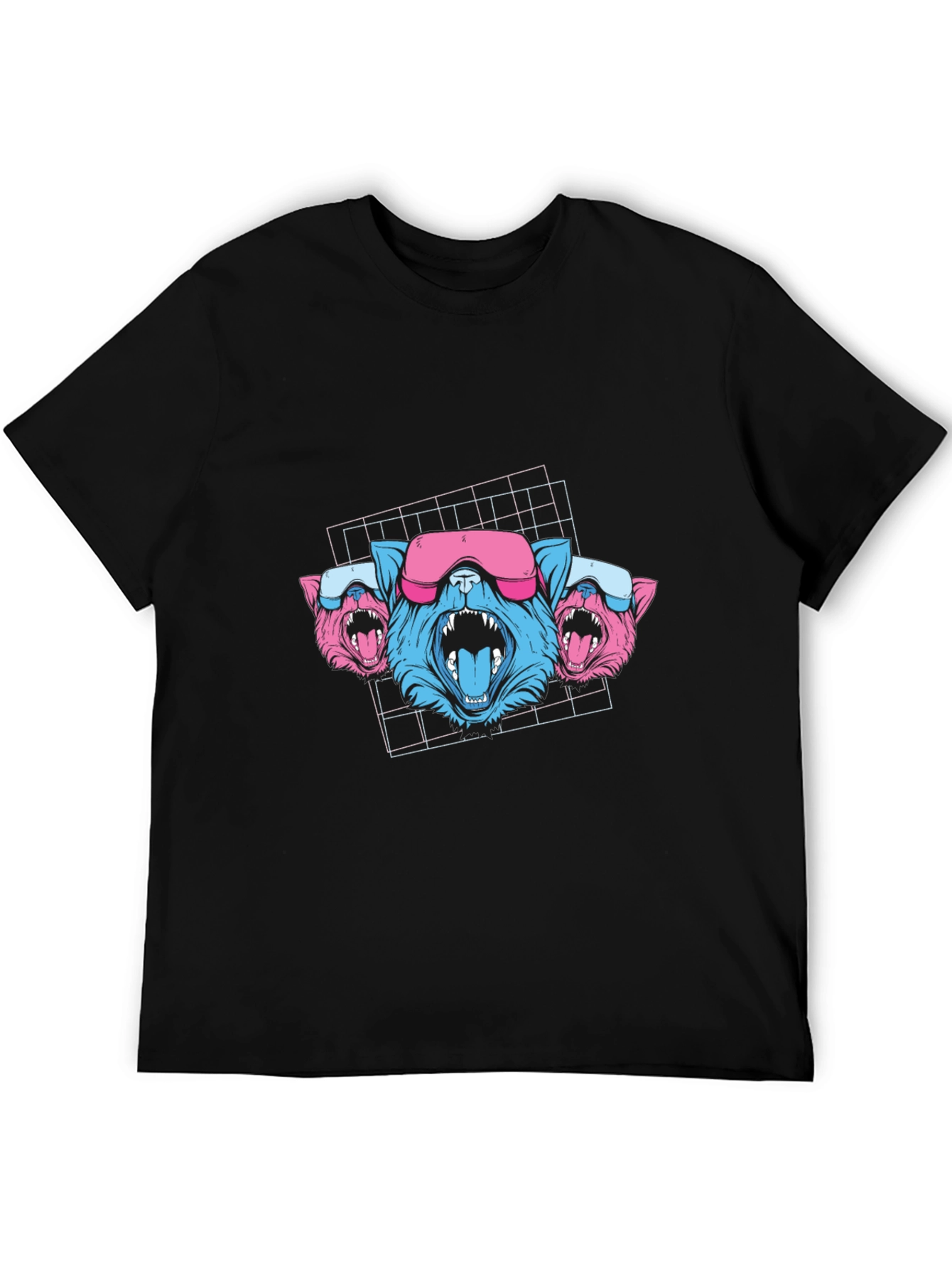 Cyberpunk Neon Cats Black T-Shirt