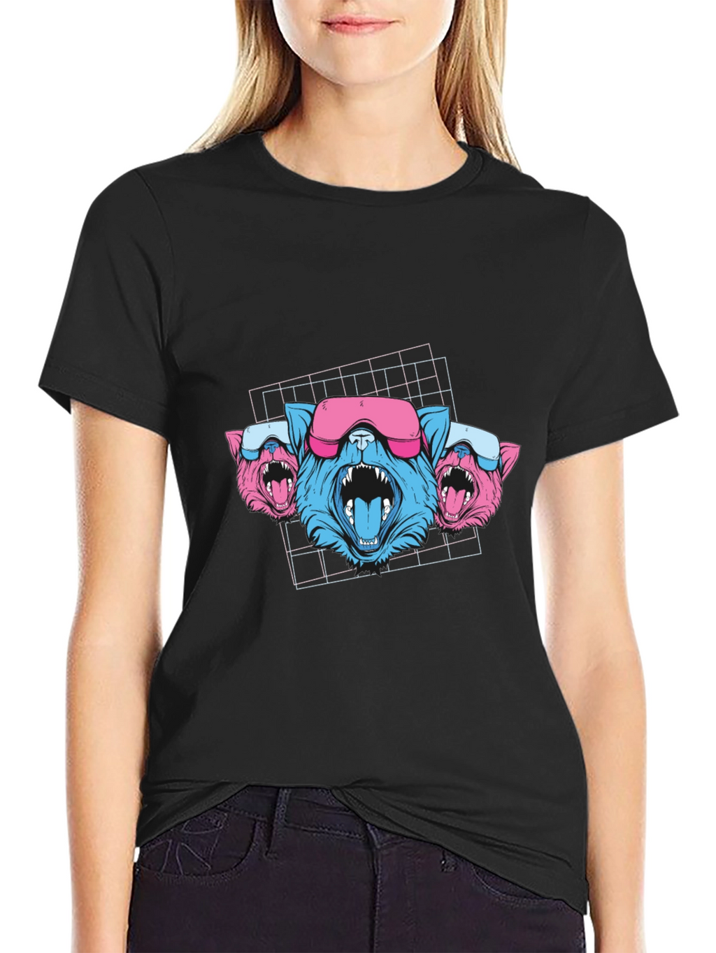 Cyberpunk Neon Cats Black T-Shirt
