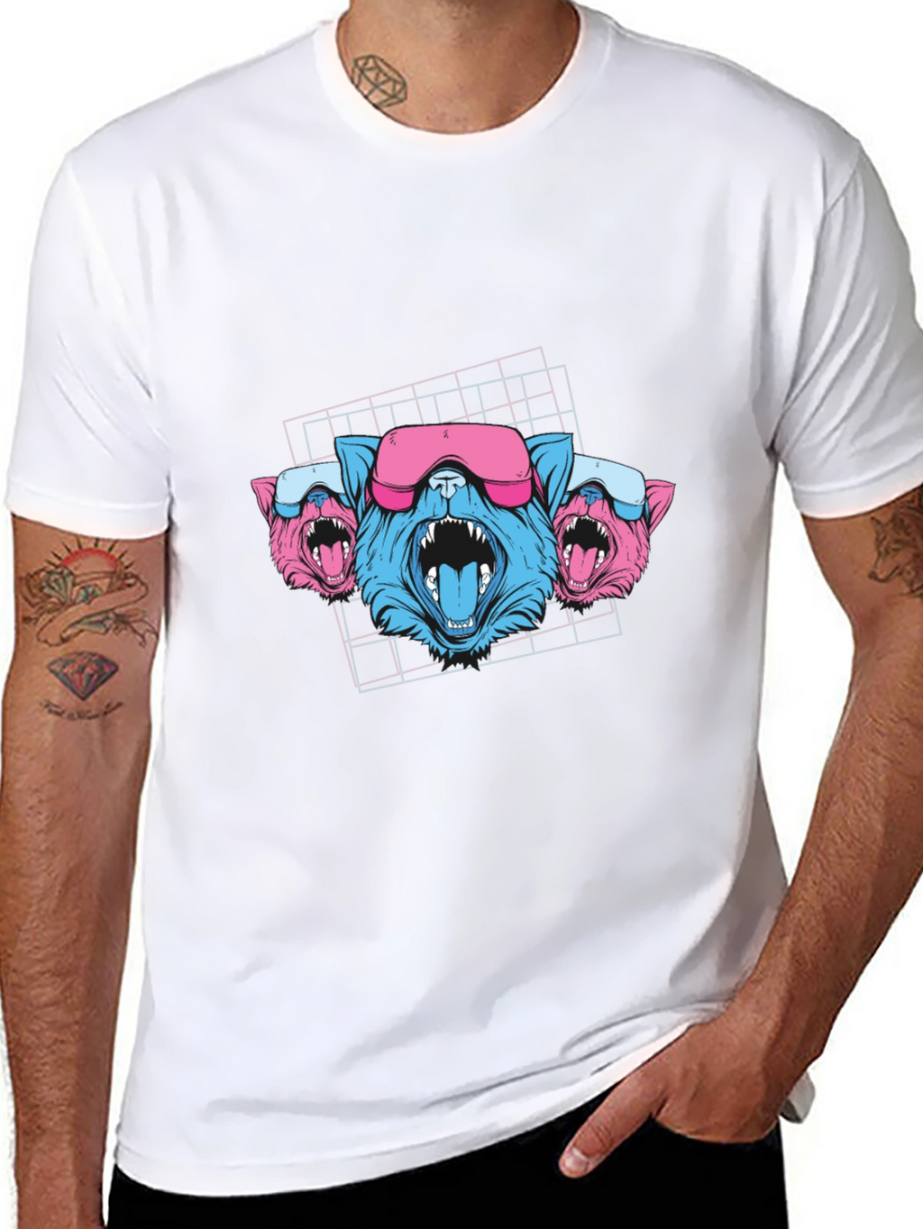 Cyberpunk Neon Cats Black T-Shirt