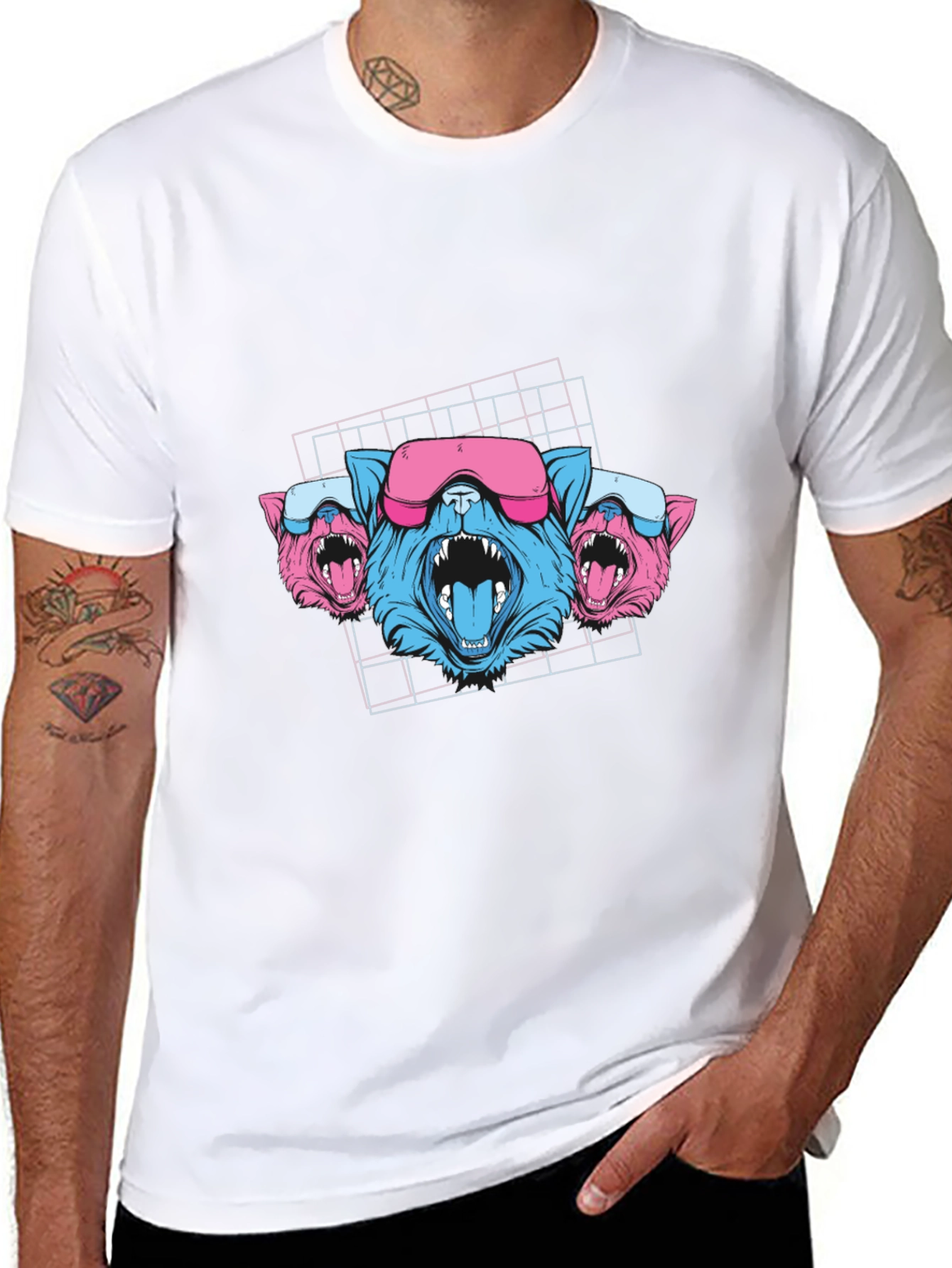 Cyberpunk Neon Cats Black T-Shirt