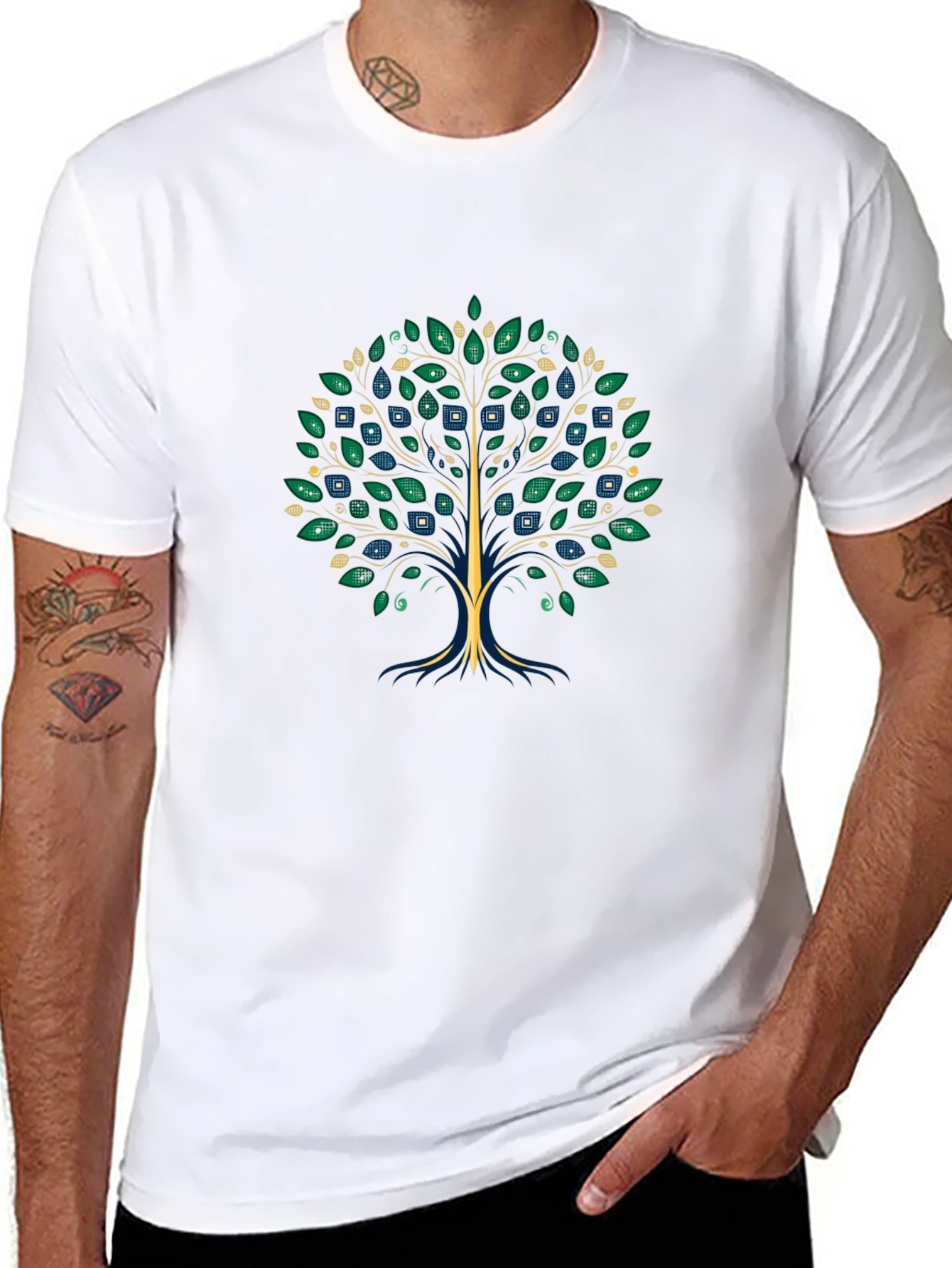 Artsy Tree Graphic Tee - Black Cotton T-Shirt