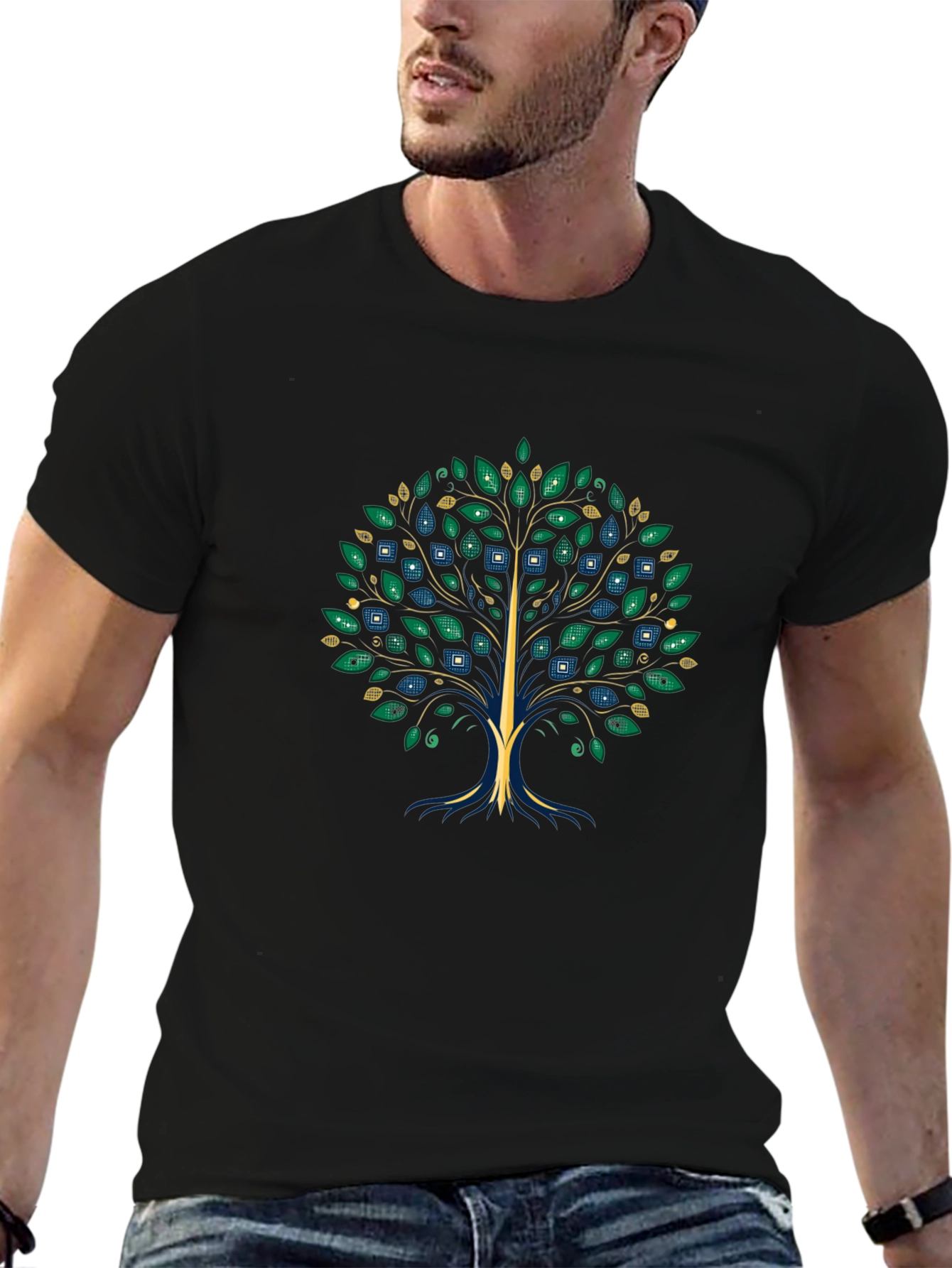 Artsy Tree Graphic Tee - Black Cotton T-Shirt