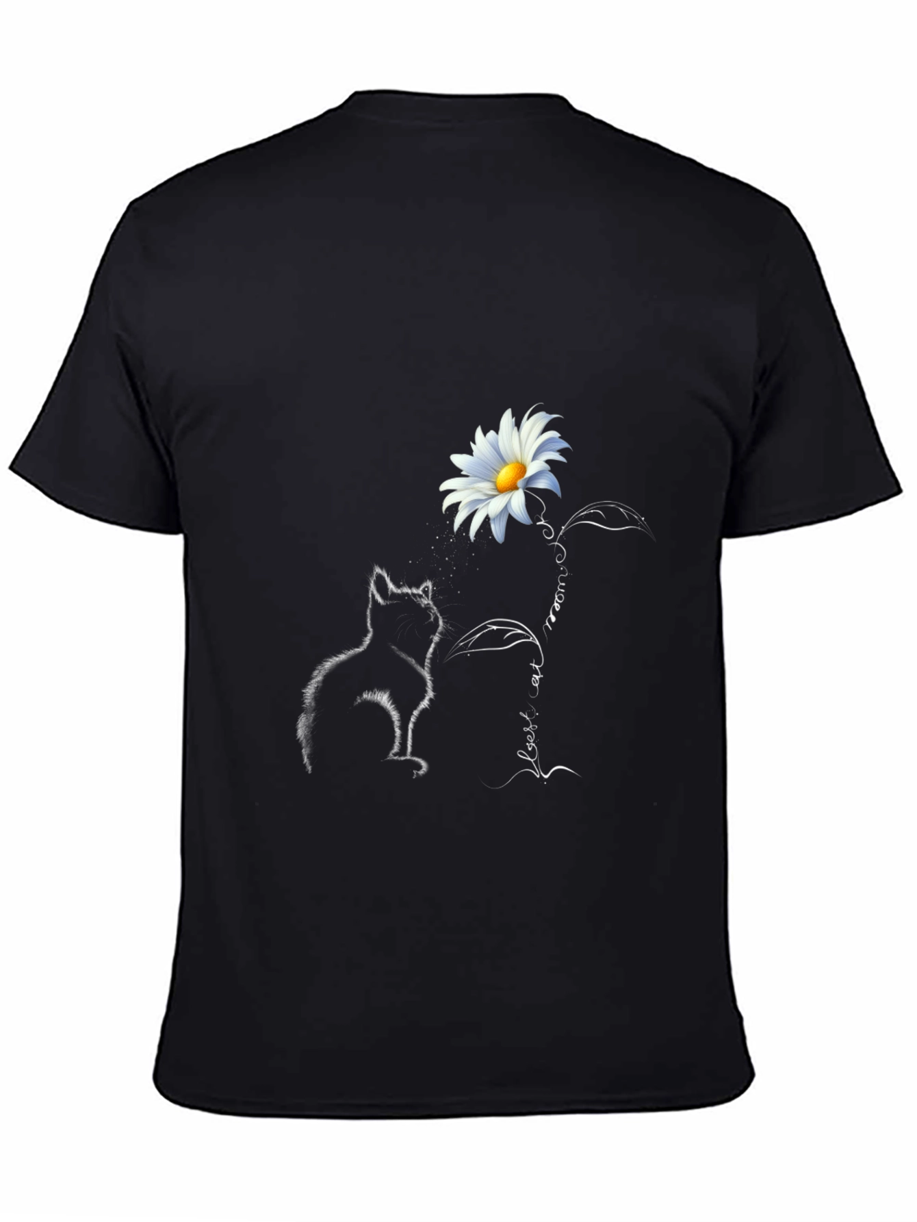 Daisy Cat Graphic Tee - Stylish Black T-Shirt