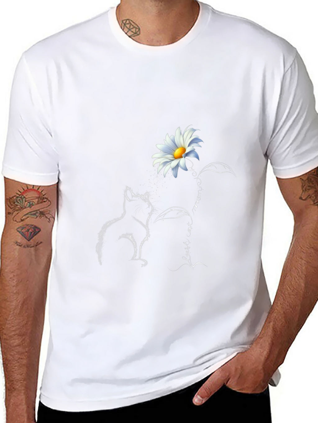 Daisy Cat Graphic Tee - Stylish Black T-Shirt