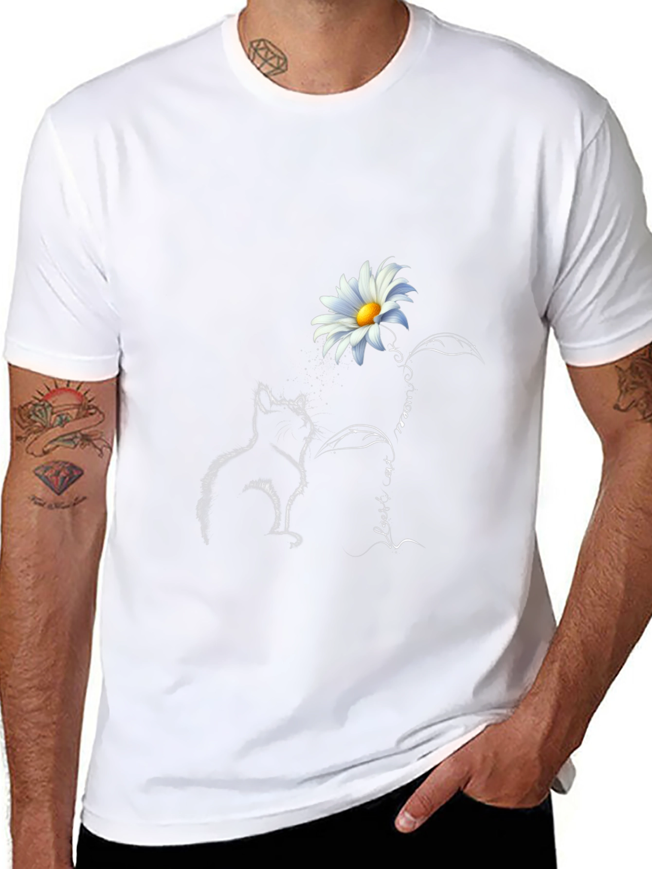 Daisy Cat Graphic Tee - Stylish Black T-Shirt