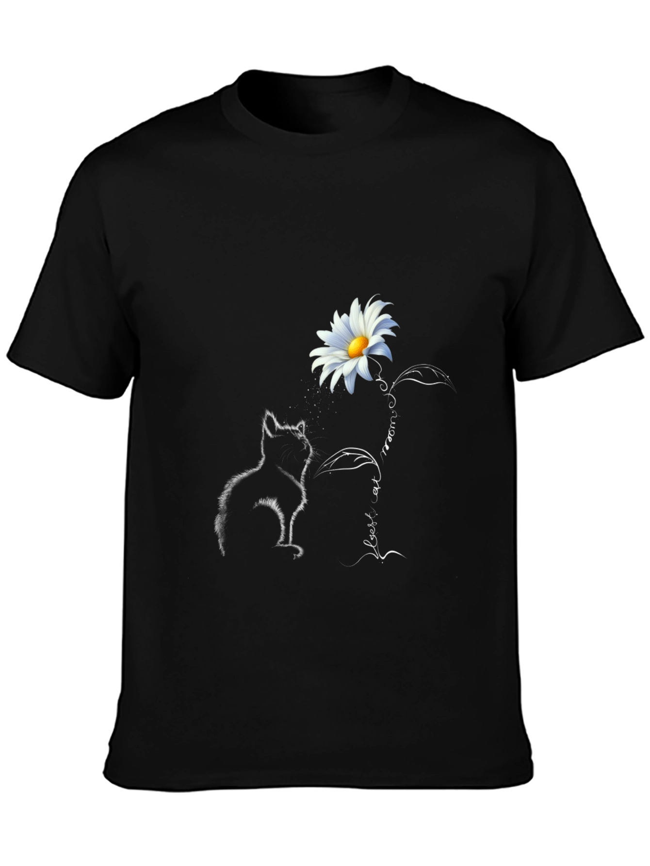 Daisy Cat Graphic Tee - Stylish Black T-Shirt