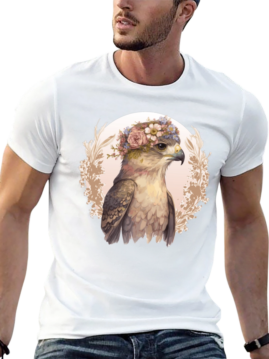 Floral Hawk Graphic Tee - Unique Bird T-Shirt