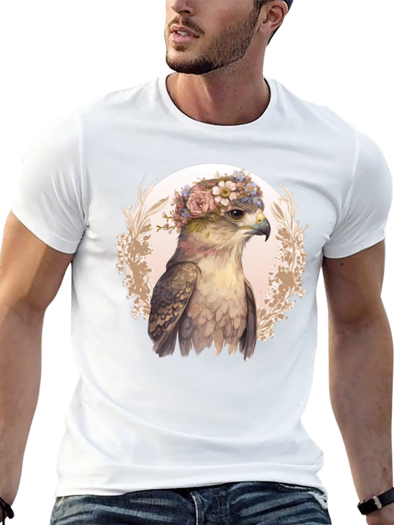 Floral Hawk Graphic Tee - Unique Bird T-Shirt