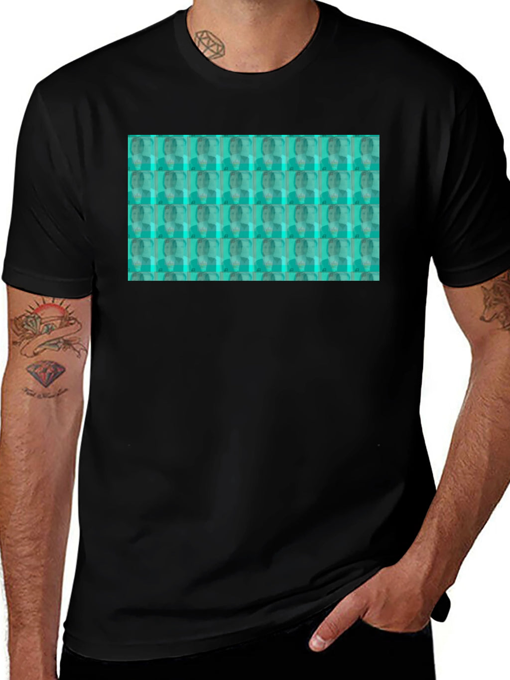 Patterned Graphic T-Shirt - Black