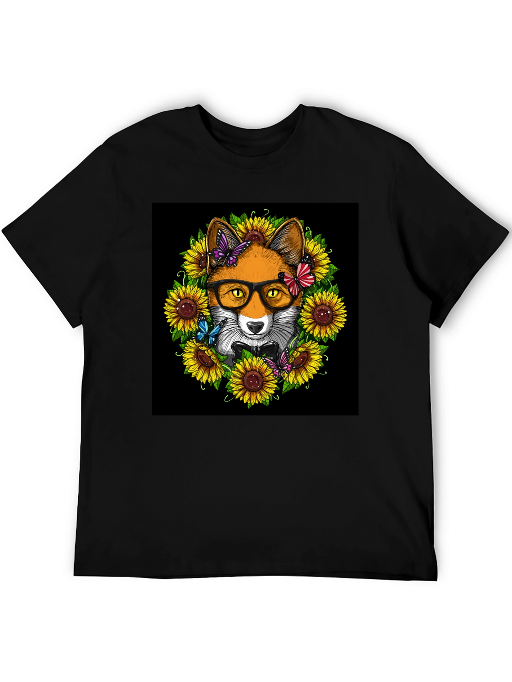 Fox Sunflower T-Shirt - Stylish Animal Graphic Tee