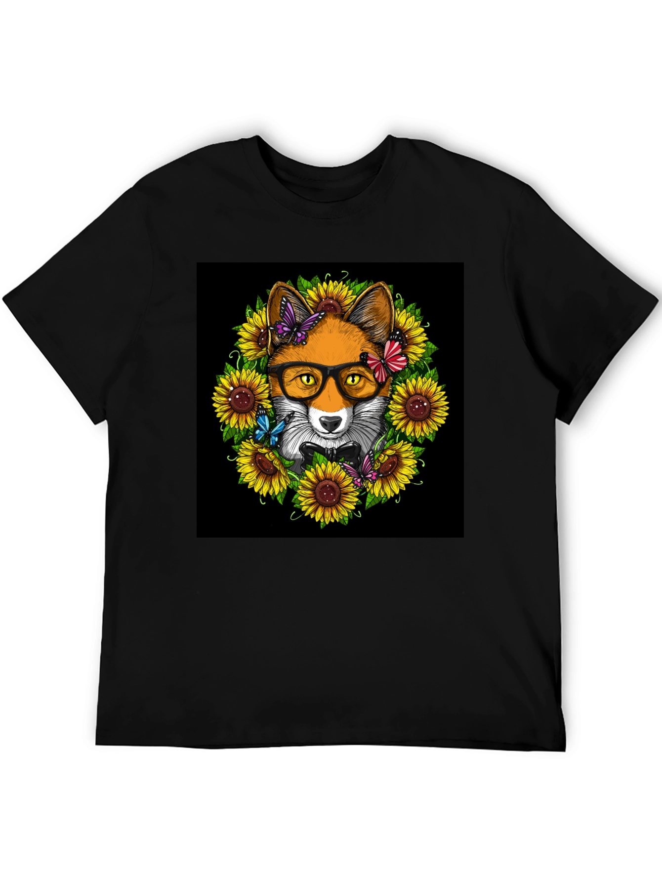 Fox Sunflower T-Shirt - Stylish Animal Graphic Tee