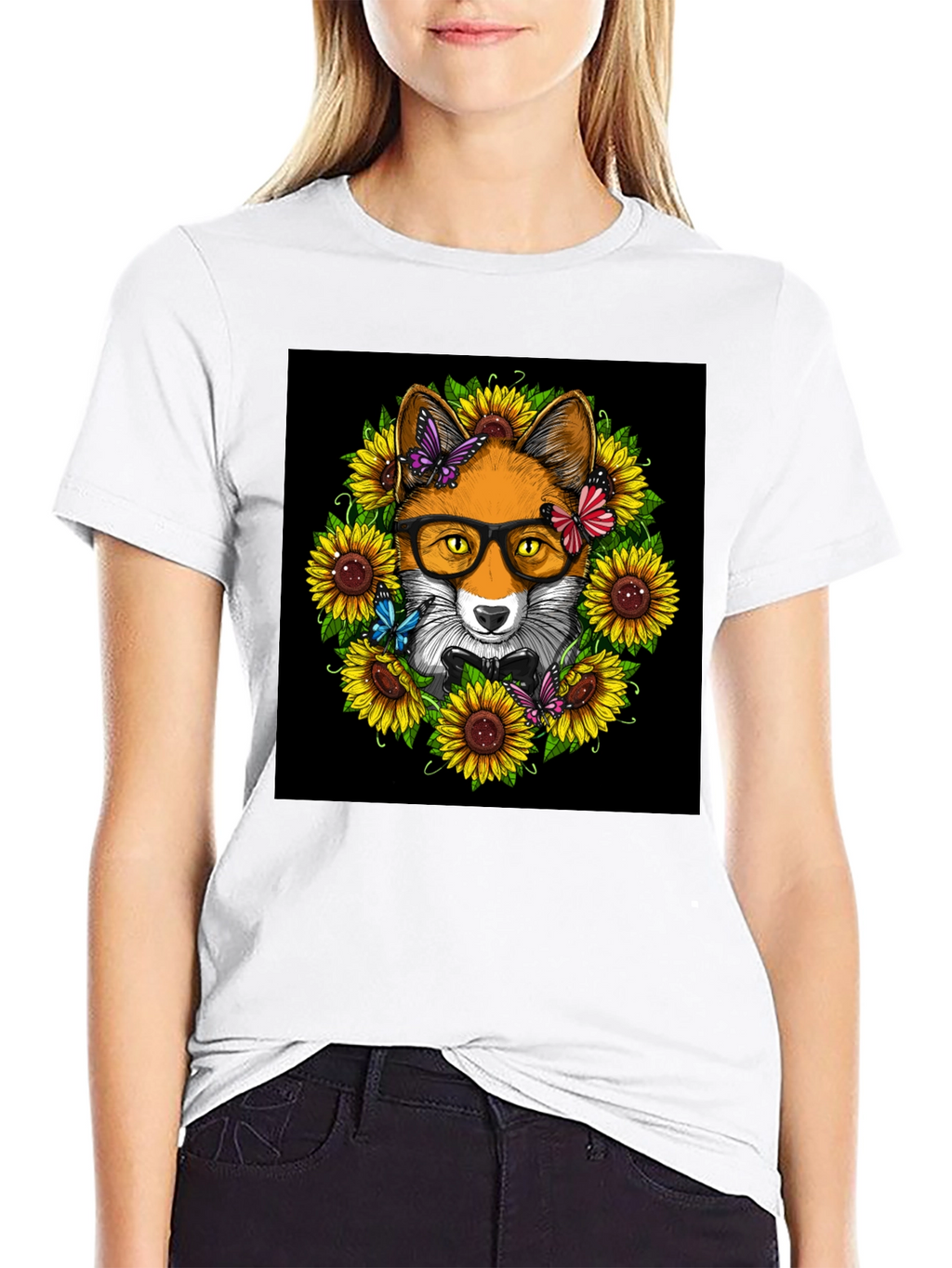 Fox Sunflower T-Shirt - Stylish Animal Graphic Tee