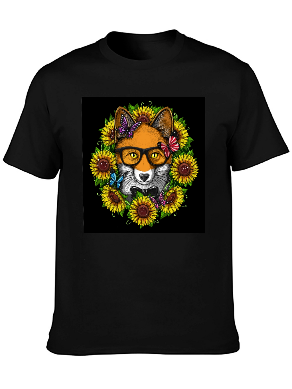 Fox Sunflower T-Shirt - Stylish Animal Graphic Tee