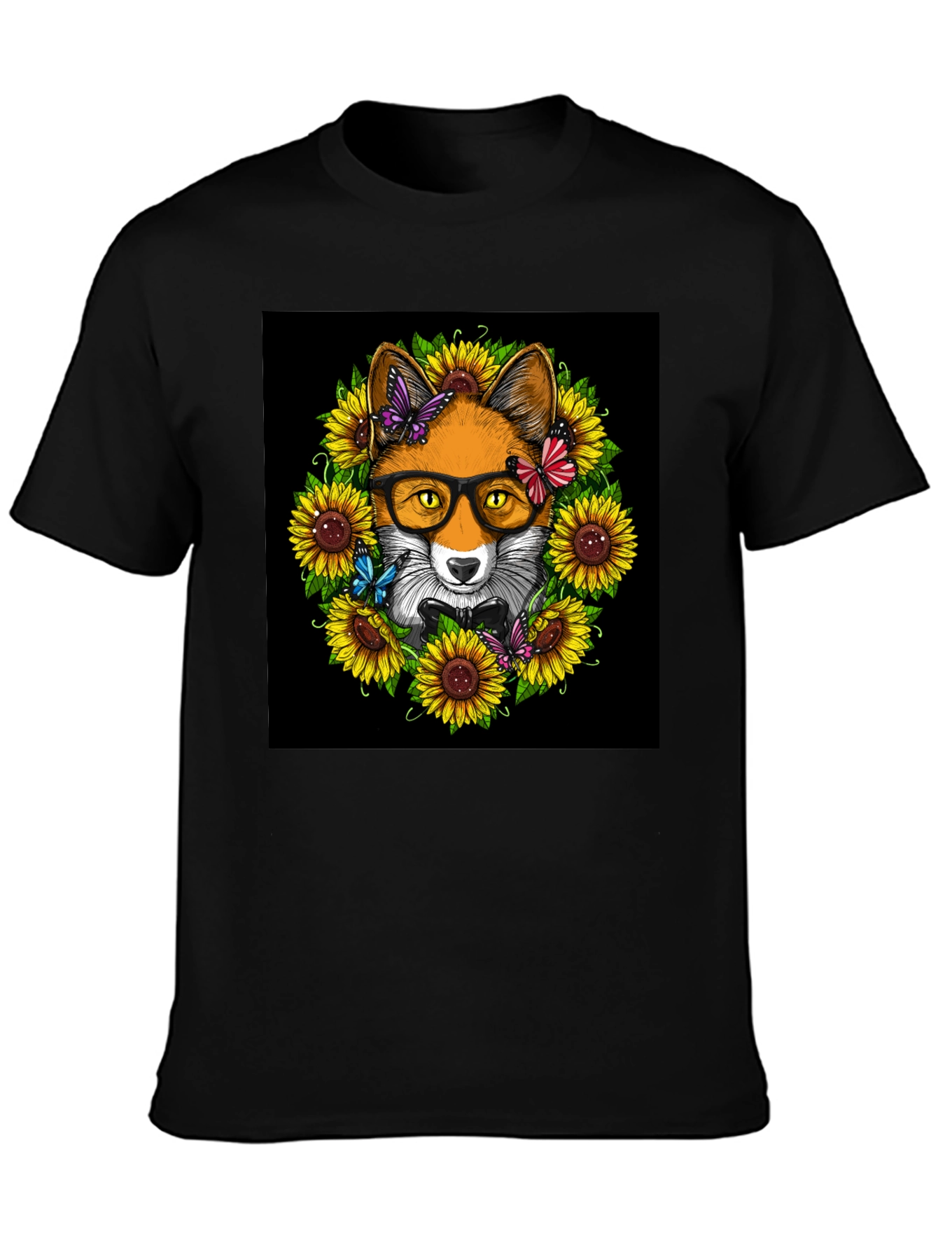 Fox Sunflower T-Shirt - Stylish Animal Graphic Tee
