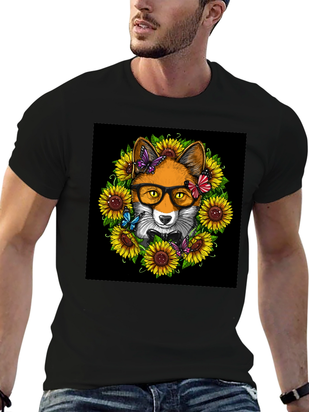 Fox Sunflower T-Shirt - Stylish Animal Graphic Tee