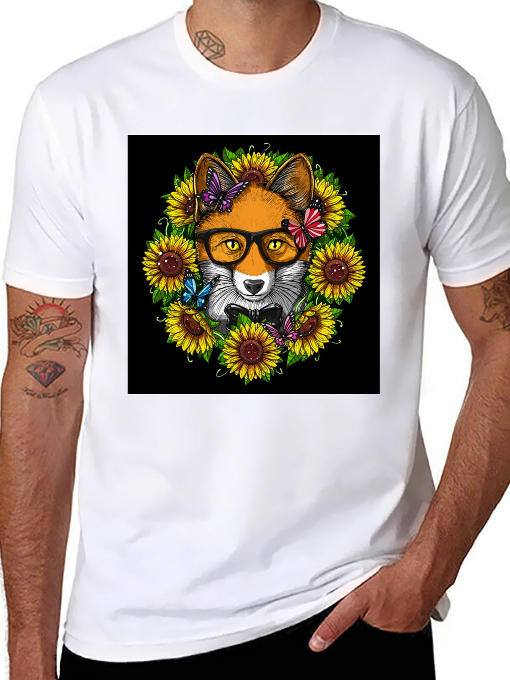 Fox Sunflower T-Shirt - Stylish Animal Graphic Tee