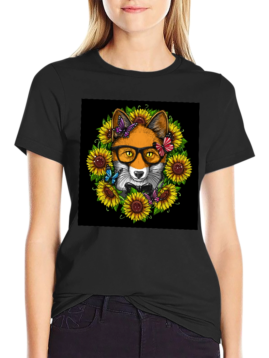Fox Sunflower T-Shirt - Stylish Animal Graphic Tee