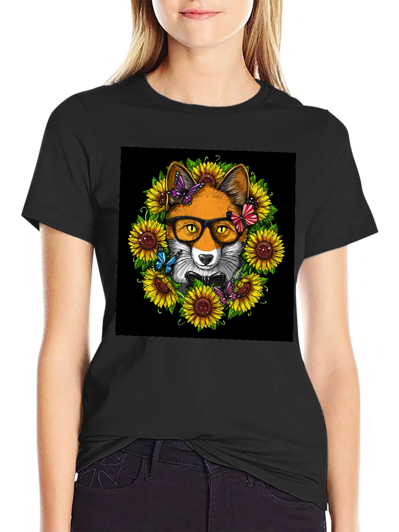 Fox Sunflower T-Shirt - Stylish Animal Graphic Tee