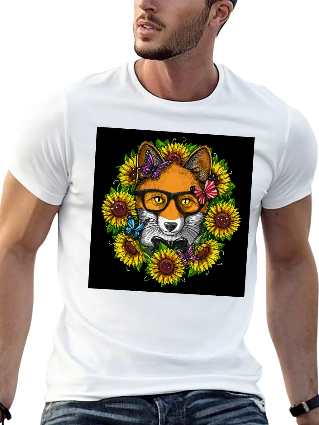 Fox Sunflower T-Shirt - Stylish Animal Graphic Tee
