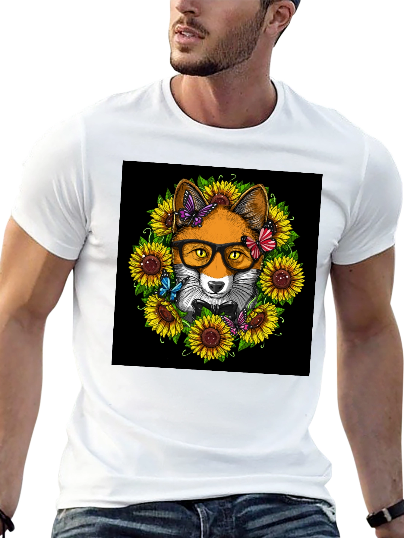 Fox Sunflower T-Shirt - Stylish Animal Graphic Tee