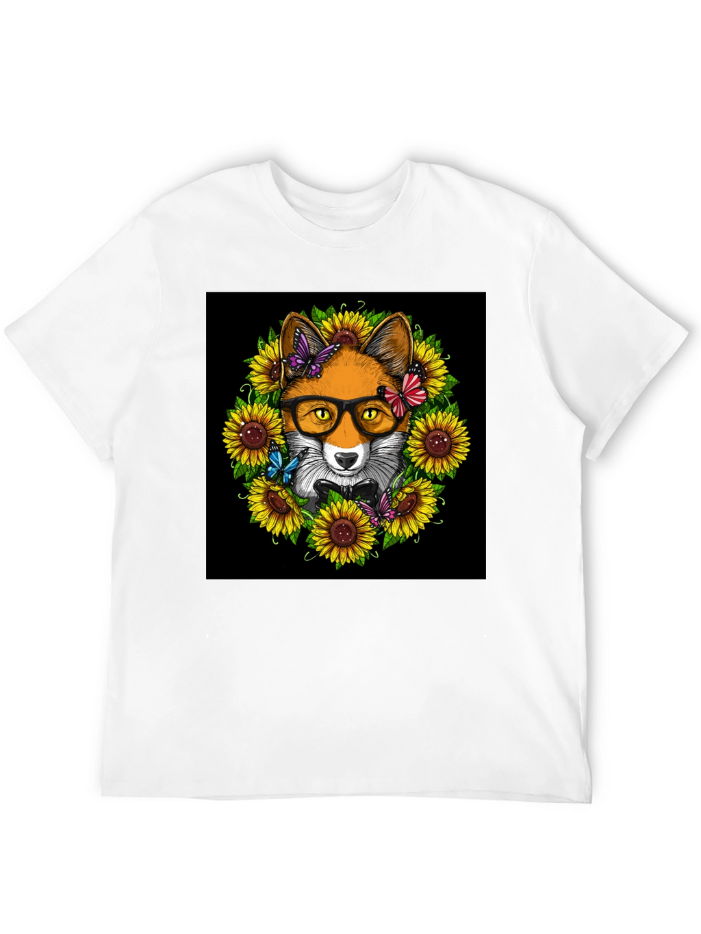 Fox Sunflower T-Shirt - Stylish Animal Graphic Tee