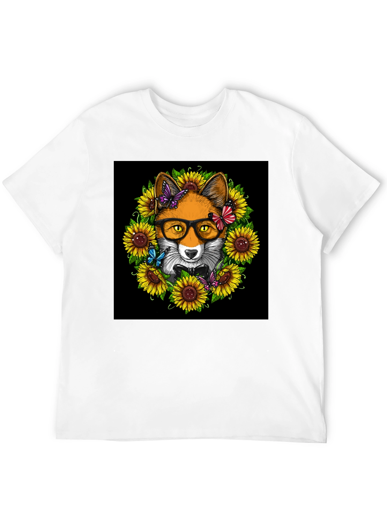 Fox Sunflower T-Shirt - Stylish Animal Graphic Tee
