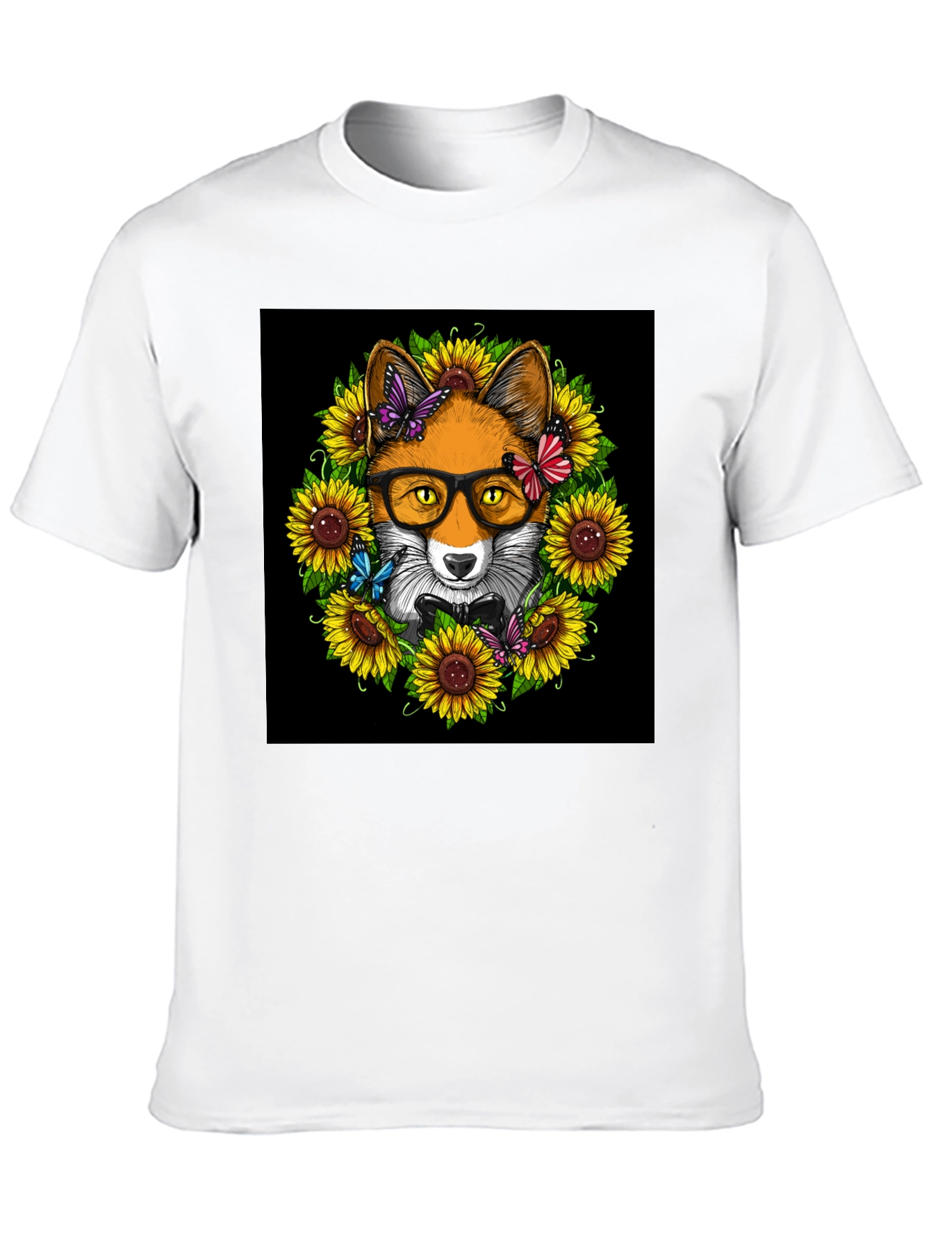 Fox Sunflower T-Shirt - Stylish Animal Graphic Tee